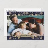 Blue Christmas Blessings Christian Photo Feestdagenkaart (Voorkant / Achterkant)