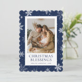 Blue Christmas Blessings Snowflake Photo Feestdagenkaart (Staand voorkant)
