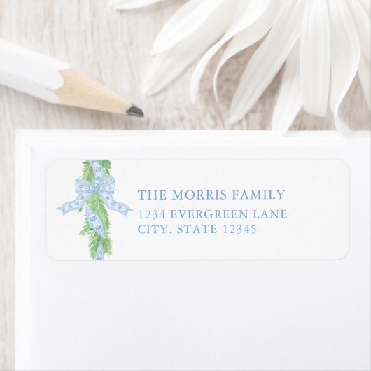 Blue Christmas Bow Christmas Return Address Label (Insitu)