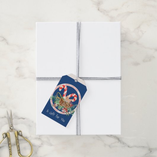 Blue Christmas Candy Cane Cadeaulabel (Met Touw)