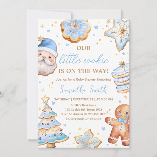 Blue Christmas Cookie Baby shower Kaart (Voorkant)