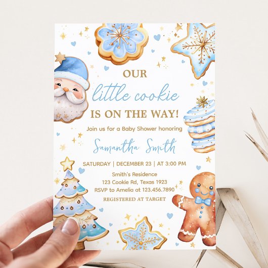 Blue Christmas Cookie Baby shower Kaart