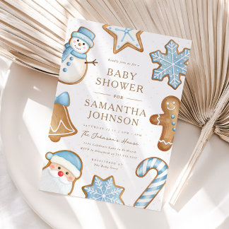 Blue Christmas Cookie Baby shower Uitnodiging