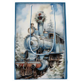 Blue Christmas Decorated  Locomotief Medium Cadeauzakje (Achterkant)