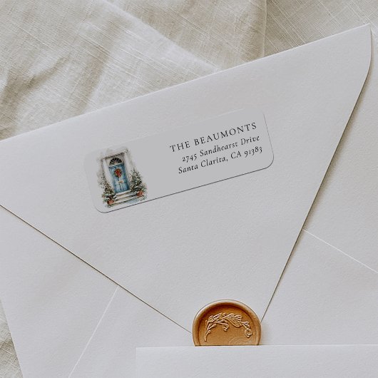 Blue Christmas Door Return Address Label