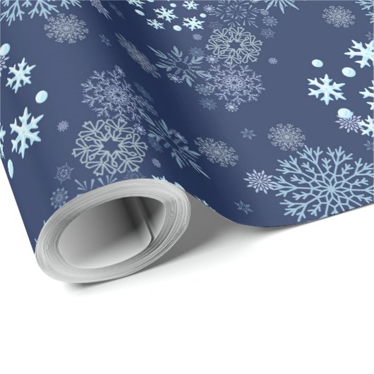 Blue Christmas Elegant Snowflake Pattern Cadeaupapier (Rol Hoek)