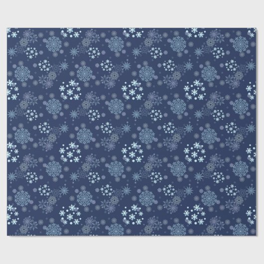 Blue Christmas Elegant Snowflake Pattern Cadeaupapier (Vlak)