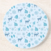 Blue Christmas – Elegant Snowflake & Reindeer Zandsteen Onderzetter (Voorkant)