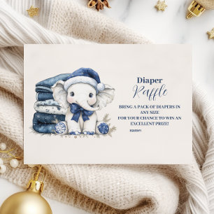 Blue Christmas Elephant Baby Showe Diapper Raffle Informatiekaartje
