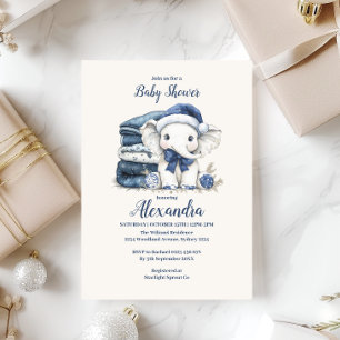 Blue Christmas Elephant Baby shower Kaart
