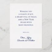 Blue Christmas Family Photo Love Peace Joy Gold Folie Feestdagenkaart (Achterkant)