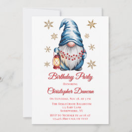 Blue Christmas Gnome Boy Birthday Party Kaart