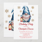 Blue Christmas Gnome Boy Birthday Party Kaart (Voorkant / Achterkant)