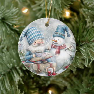 Blue Christmas Gnome Keramisch Ornament
