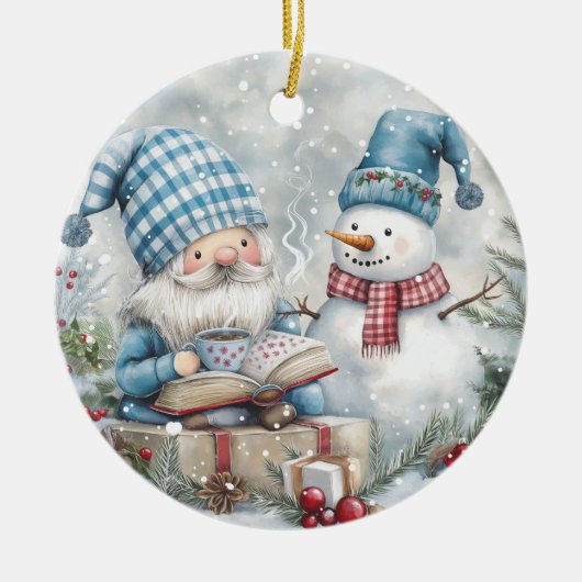 Blue Christmas Gnome  Keramisch Ornament (Voorkant)