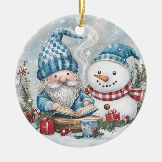 Blue Christmas Gnome  Keramisch Ornament (Voorkant)