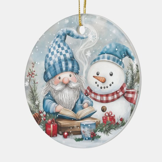 Blue Christmas Gnome  Keramisch Ornament (Links)