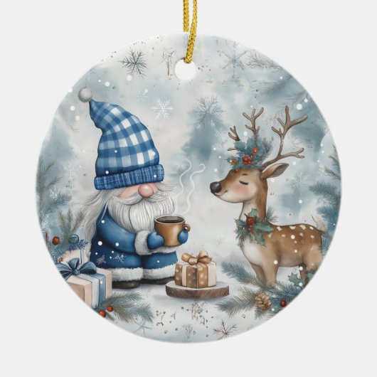 Blue Christmas Gnome  Keramisch Ornament (Voorkant)