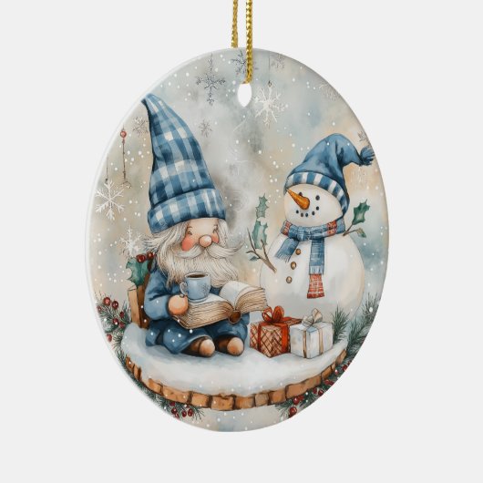Blue Christmas Gnome Keramisch Ornament (Rechts)
