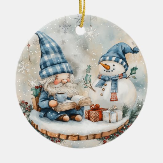 Blue Christmas Gnome  Keramisch Ornament (Voorkant)
