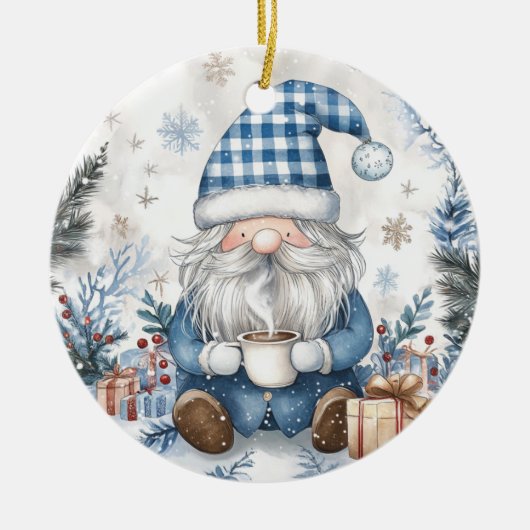 Blue Christmas Gnome Keramisch Ornament (Voorkant)
