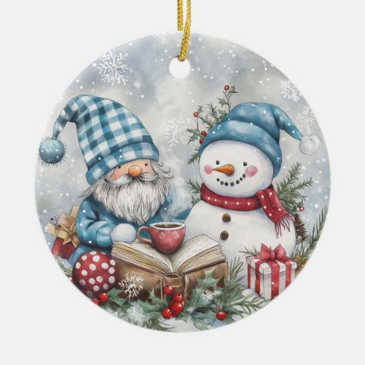 Blue Christmas Gnome  Keramisch Ornament (Voorkant)