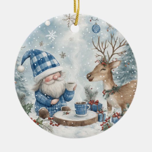 Blue Christmas Gnome Keramisch Ornament (Voorkant)