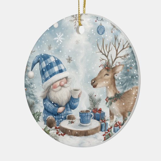 Blue Christmas Gnome  Keramisch Ornament (Links)