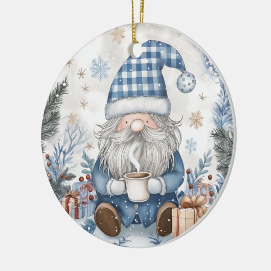 Blue Christmas Gnome Keramisch Ornament (Links)