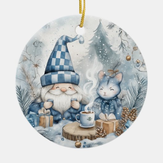 Blue Christmas Gnome  Keramisch Ornament (Voorkant)