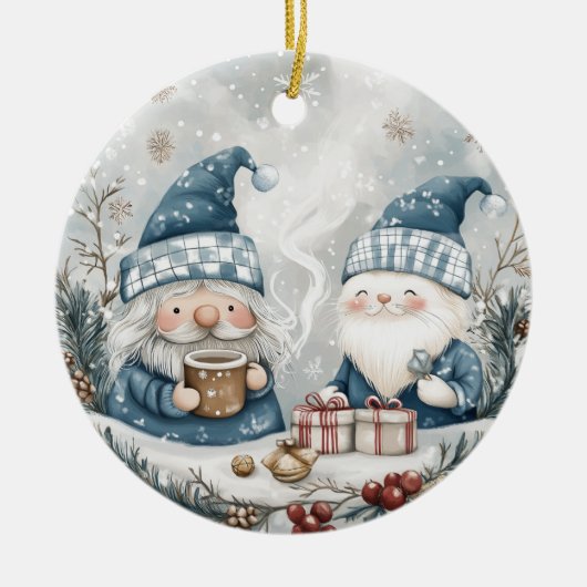 Blue Christmas Gnome  Keramisch Ornament (Voorkant)