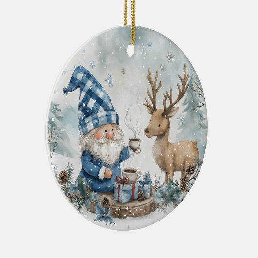Blue Christmas Gnome Keramisch Ornament (Rechts)