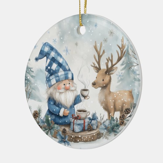 Blue Christmas Gnome  Keramisch Ornament (Links)