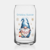 Blue Christmas Gnome with Red Lantern Berries Blikvorm Glas (Achterkant)