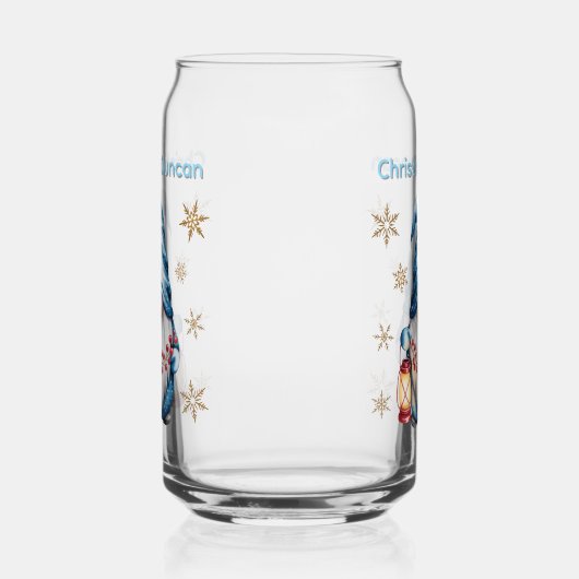 Blue Christmas Gnome with Red Lantern Berries Blikvorm Glas (Links)