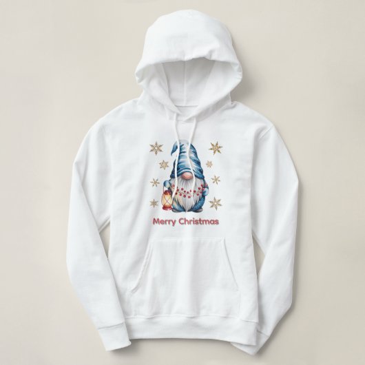 Blue Christmas Gnome with Red Lantern Berries Hoodie (Design voorkant)
