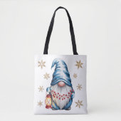 Blue Christmas Gnome with Red Lantern Berries Tote Bag (Voorkant)