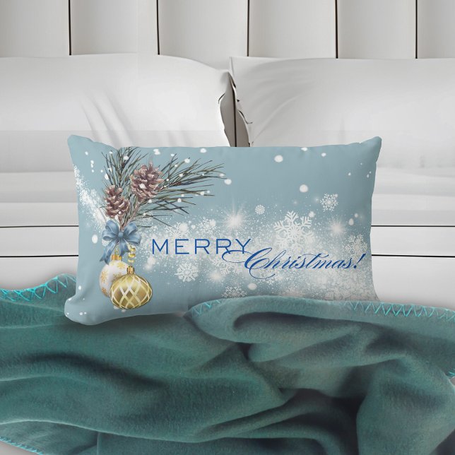 Blue Christmas Gold Ornament Lumbar Pillow Kussen (Creator heeft geüpload)