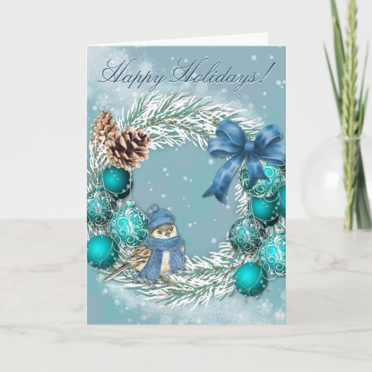 Blue Christmas Happy Holidays Greeting Card Feestdagen Kaart (Voorkant)
