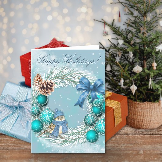 Blue Christmas Happy Holidays Greeting Card Feestdagen Kaart