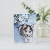 Blue Christmas Husky Dog Pup Xmas briefkaart (Staand voorkant)