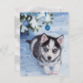 Blue Christmas Husky Dog Pup Xmas briefkaart (Voorkant / Achterkant)