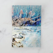 "Blue Christmas", kerstkaarten, boerderij, schuur Feestdagen Kaart (Binnen)