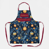 Blue Christmas met Golden Pine Branches Ornamenten Schort (Voorkant)