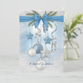 Blue Christmas Multiple Ornaments Party Invitation Kaart (Staand voorkant)