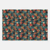 Blue Christmas Noodlijdende Plaid Waterverf Bloeme Inpakpapier Vel (Voorkant 2)