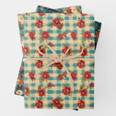 Blue Christmas Noodlijdende Plaid Waterverf Bloeme Inpakpapier Vel (In situ)