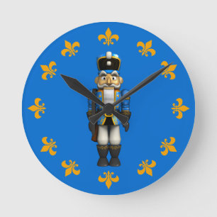 Blue Christmas Nutcracker Toy Soldier Round Clock Ronde Klok
