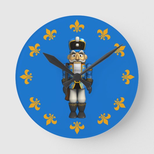 Blue Christmas Nutcracker Toy Soldier Round Clock Ronde Klok (Voorkant)