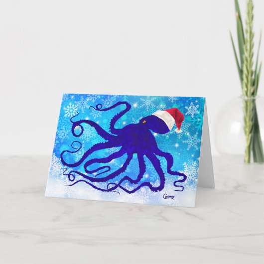 Blue Christmas Octopus - 7" x 5" Kaart (Voorkant)
